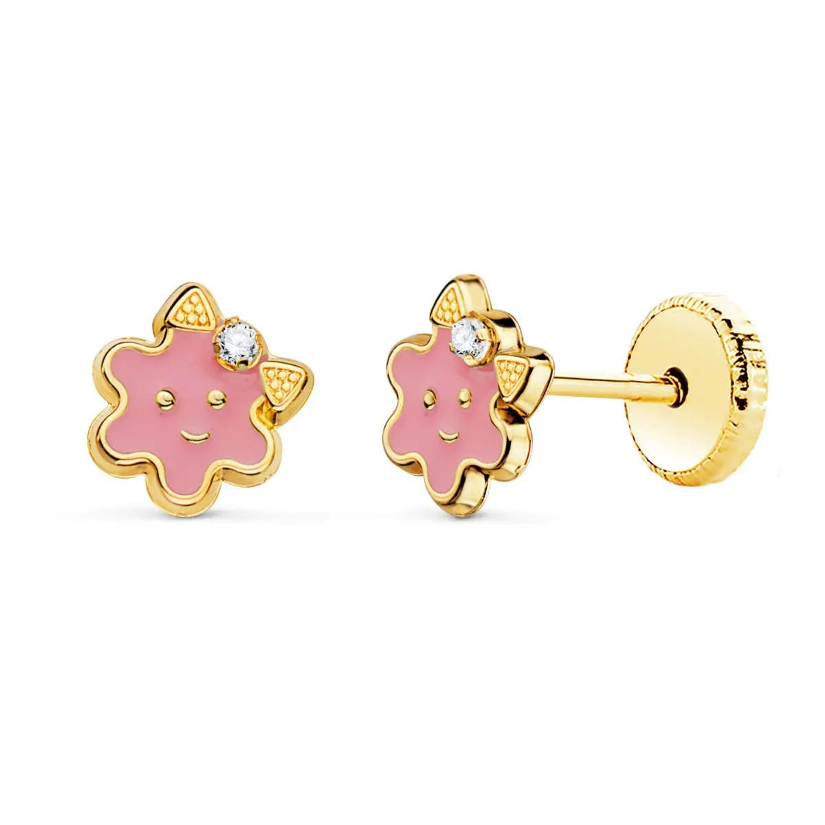 Pendientes Oro Flor Esmalte