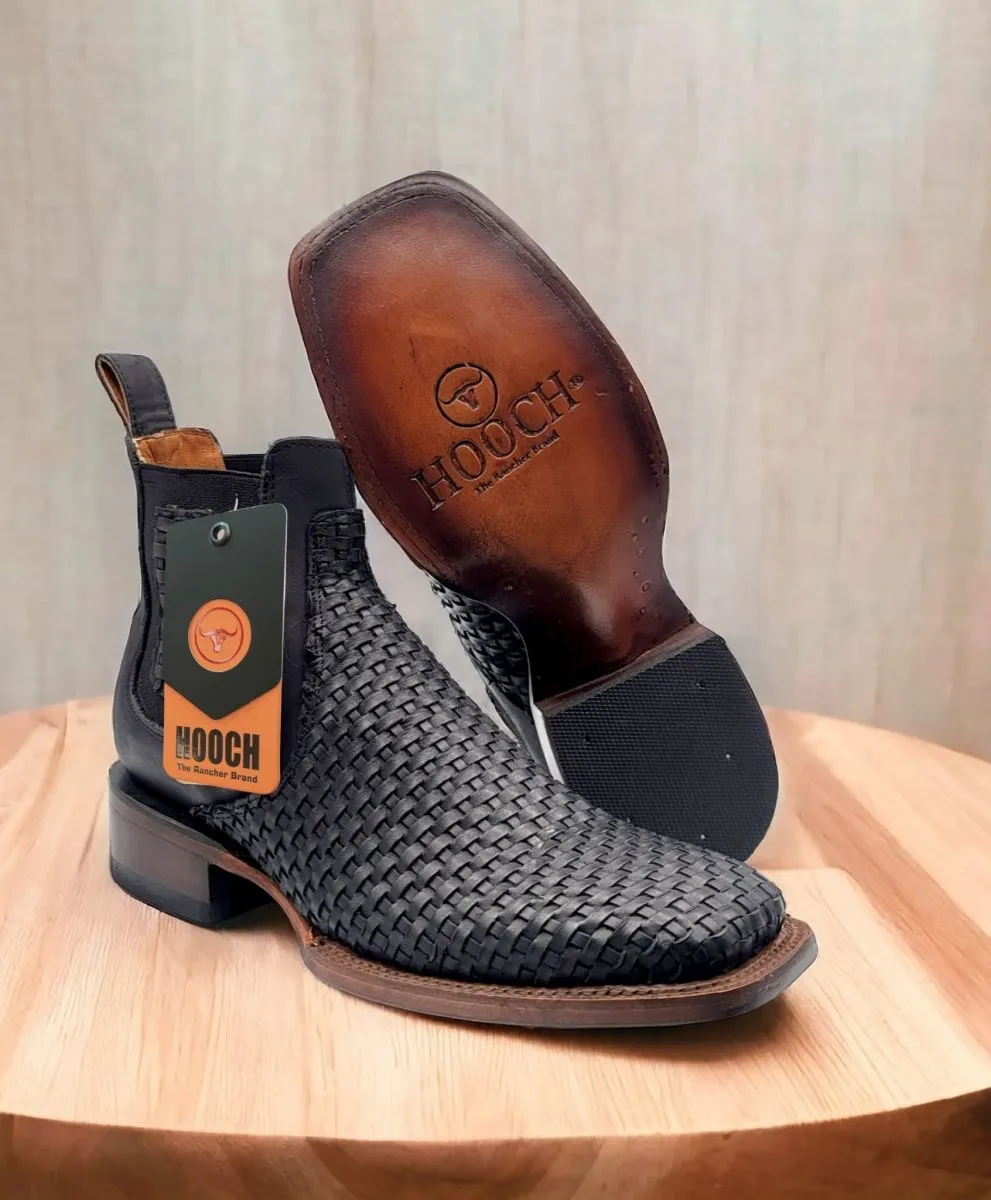 PETATILLO LEATHER SQUARE TOE ANKLE BOOTS  BLACK