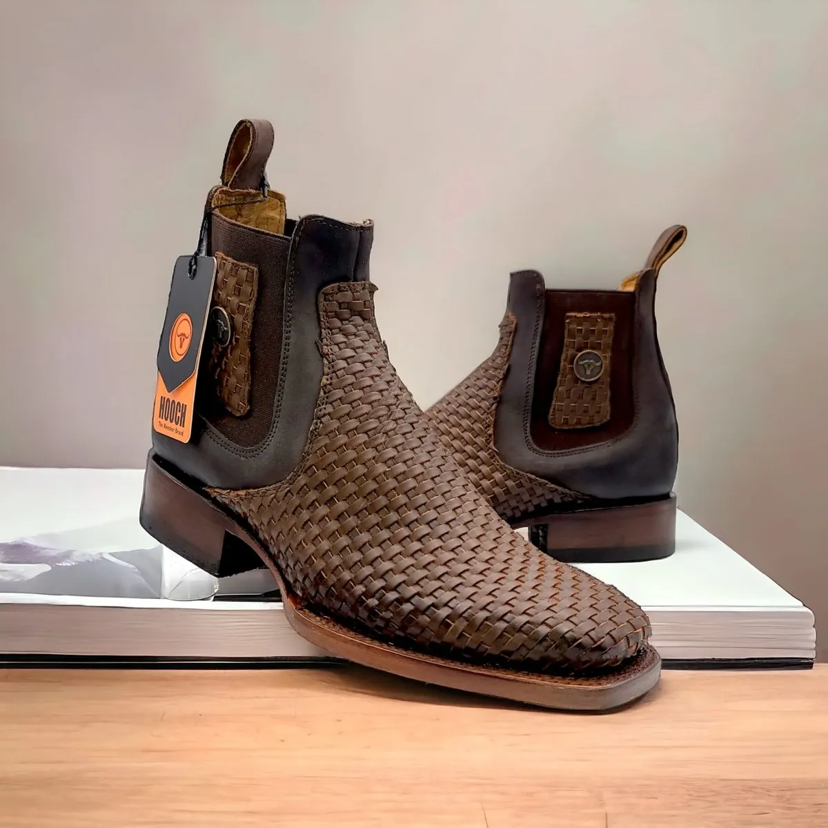 PETATILLO LEATHER SQUARE TOE ANKLE BOOTS  BROWN