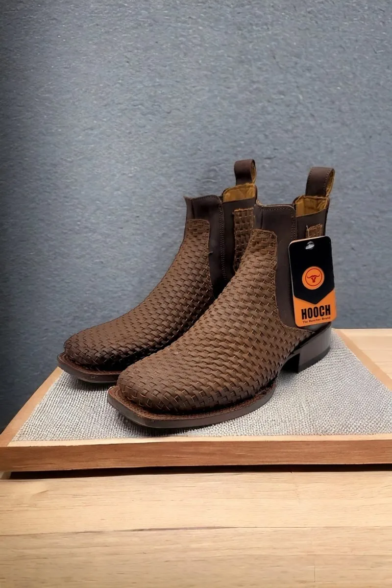 PETATILLO LEATHER SQUARE TOE ANKLE BOOTS  BROWN