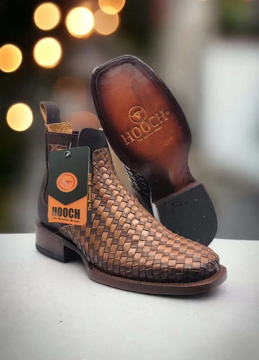 PETATILLO LEATHER SQUARE TOE ANKLE BOOTS  HONEY & CHOCOLATE