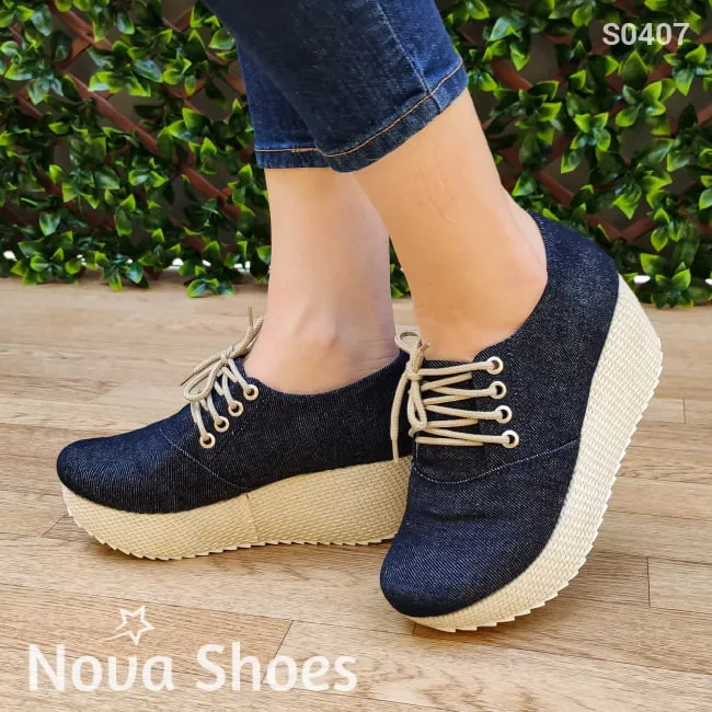 Plataformas de jean con cordones. Muy casuales