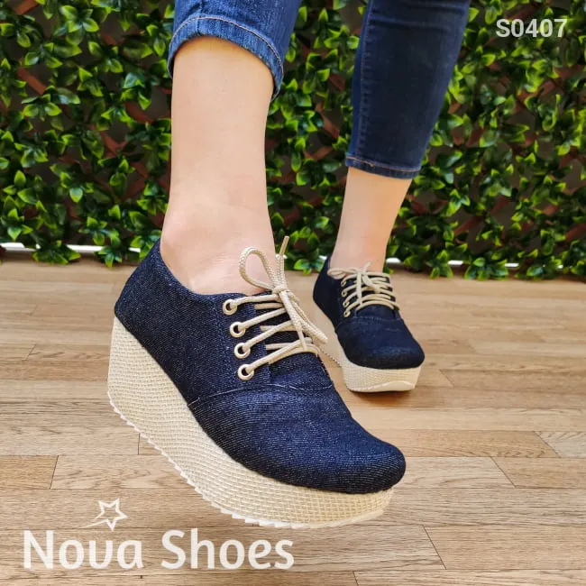 Plataformas de jean con cordones. Muy casuales