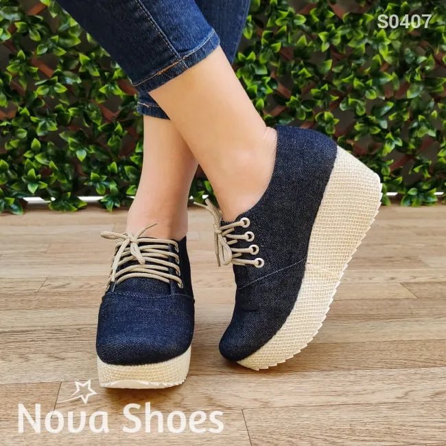 Plataformas de jean con cordones. Muy casuales