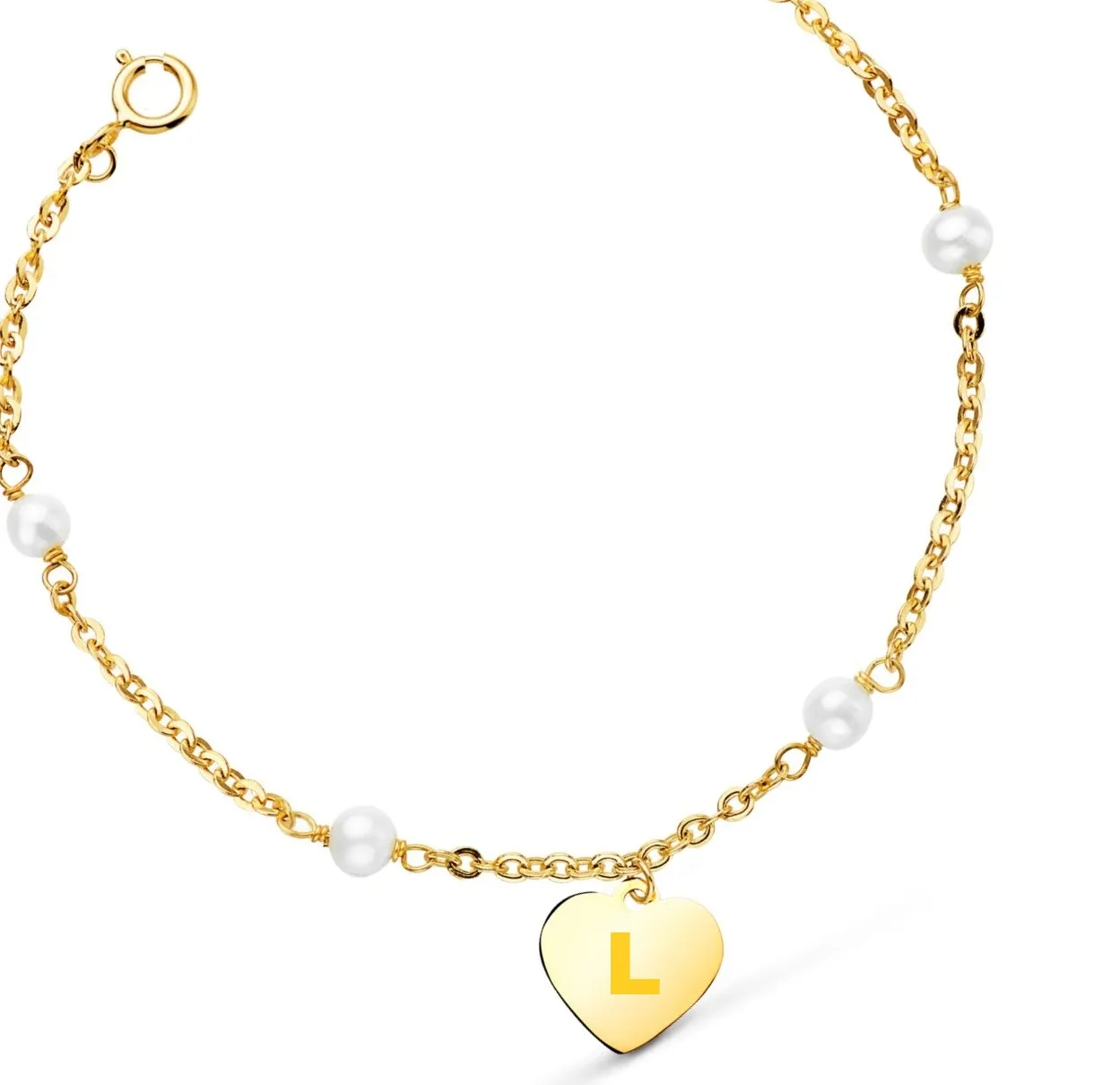 Pulsera Oro Perla y Corazón