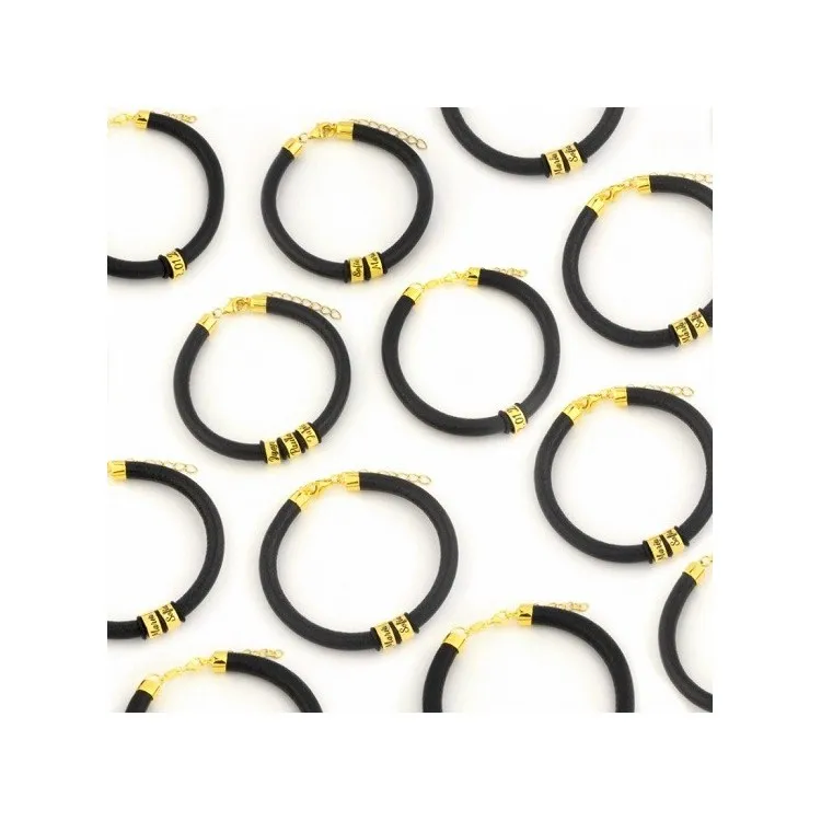 Pulsera  personalizada plata y cuero negro