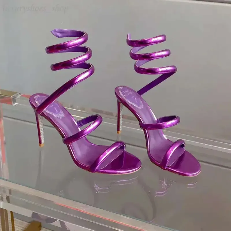Rene Caovilla Araña de Cristal Sandalias de Tacón Alto Estilo de Hadas de Mujer Tacones Altos Romanos Envueltos en Serpentina de