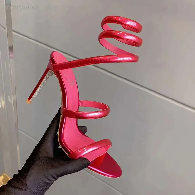 Rene Caovilla Araña de Cristal Sandalias de Tacón Alto Estilo de Hadas de Mujer Tacones Altos Romanos Envueltos en Serpentina de