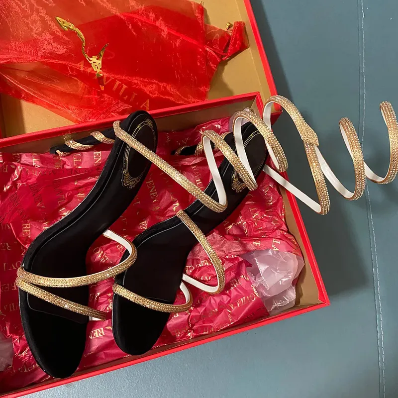 Rene Caovilla Cristales adornados tacones de diez rianas Sandalias de diseñadores Single Stiletto Heels Diseñadores de lujo de t