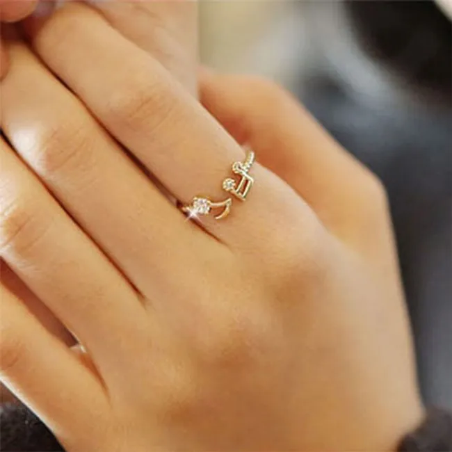 Rhinestone Music Notes Threaded Fashion Opening Adjustable Ring