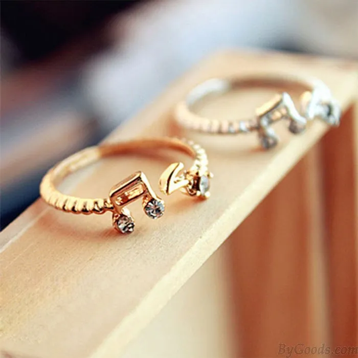 Rhinestone Music Notes Threaded Fashion Opening Adjustable Ring
