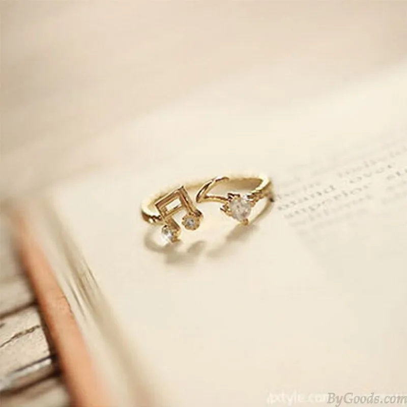 Rhinestone Music Notes Threaded Fashion Opening Adjustable Ring