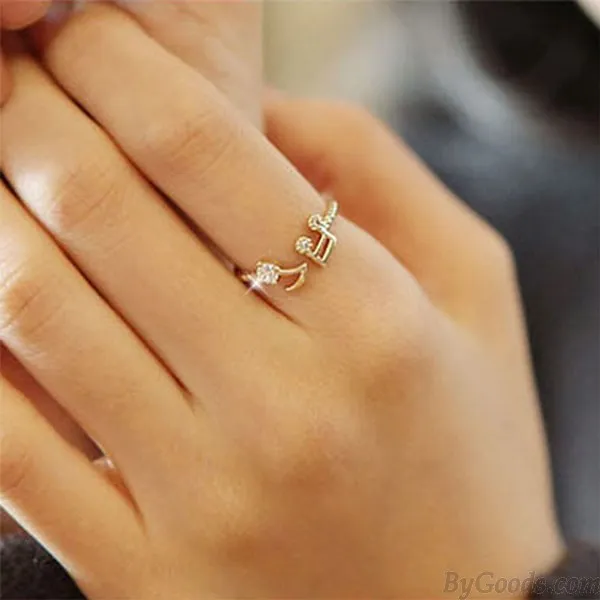 Rhinestone Music Notes Threaded Fashion Opening Adjustable Ring