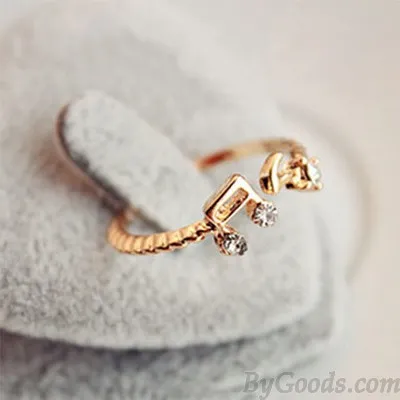 Rhinestone Music Notes Threaded Fashion Opening Adjustable Ring