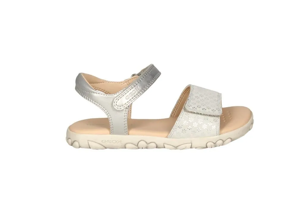 Sandalia Plata 2 Velcros Pala Florecitas
