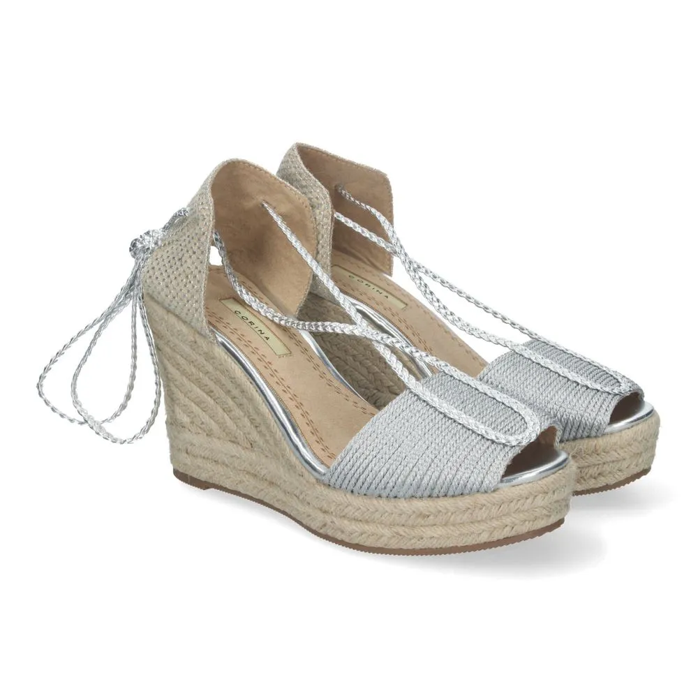 Sandalias de Cuña de Yute para Mujer con Cierre de Cordones y Adornos Brillantes Puntera Abierta Ele