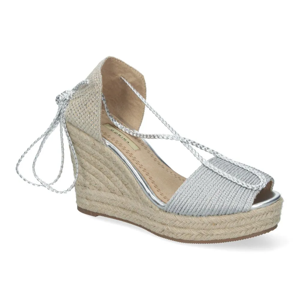Sandalias de Cuña de Yute para Mujer con Cierre de Cordones y Adornos Brillantes Puntera Abierta Ele