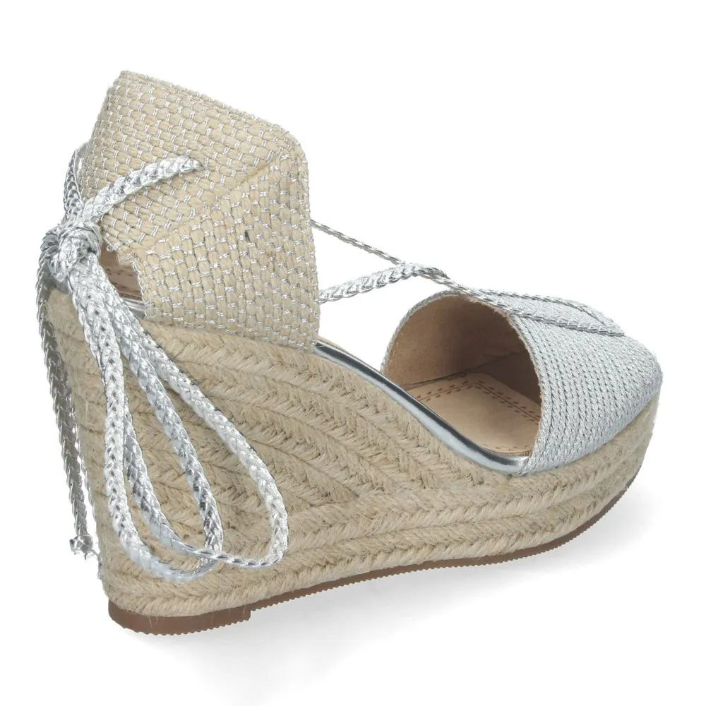 Sandalias de Cuña de Yute para Mujer con Cierre de Cordones y Adornos Brillantes Puntera Abierta Ele