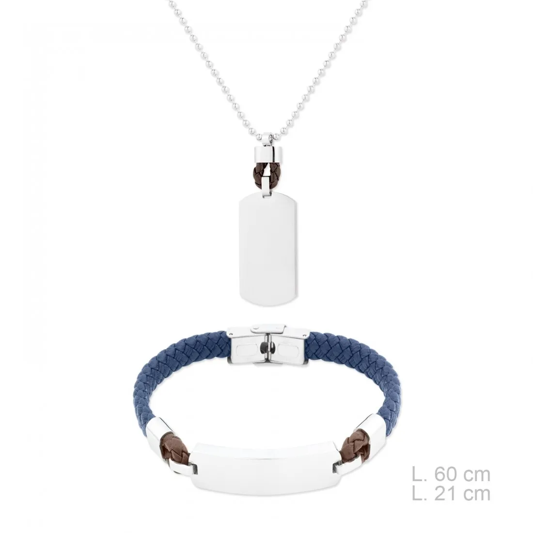 Set Pulsera Cuero y Acero