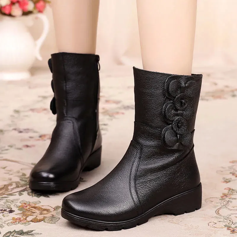 Socioc™ Botas mom de cuero suave