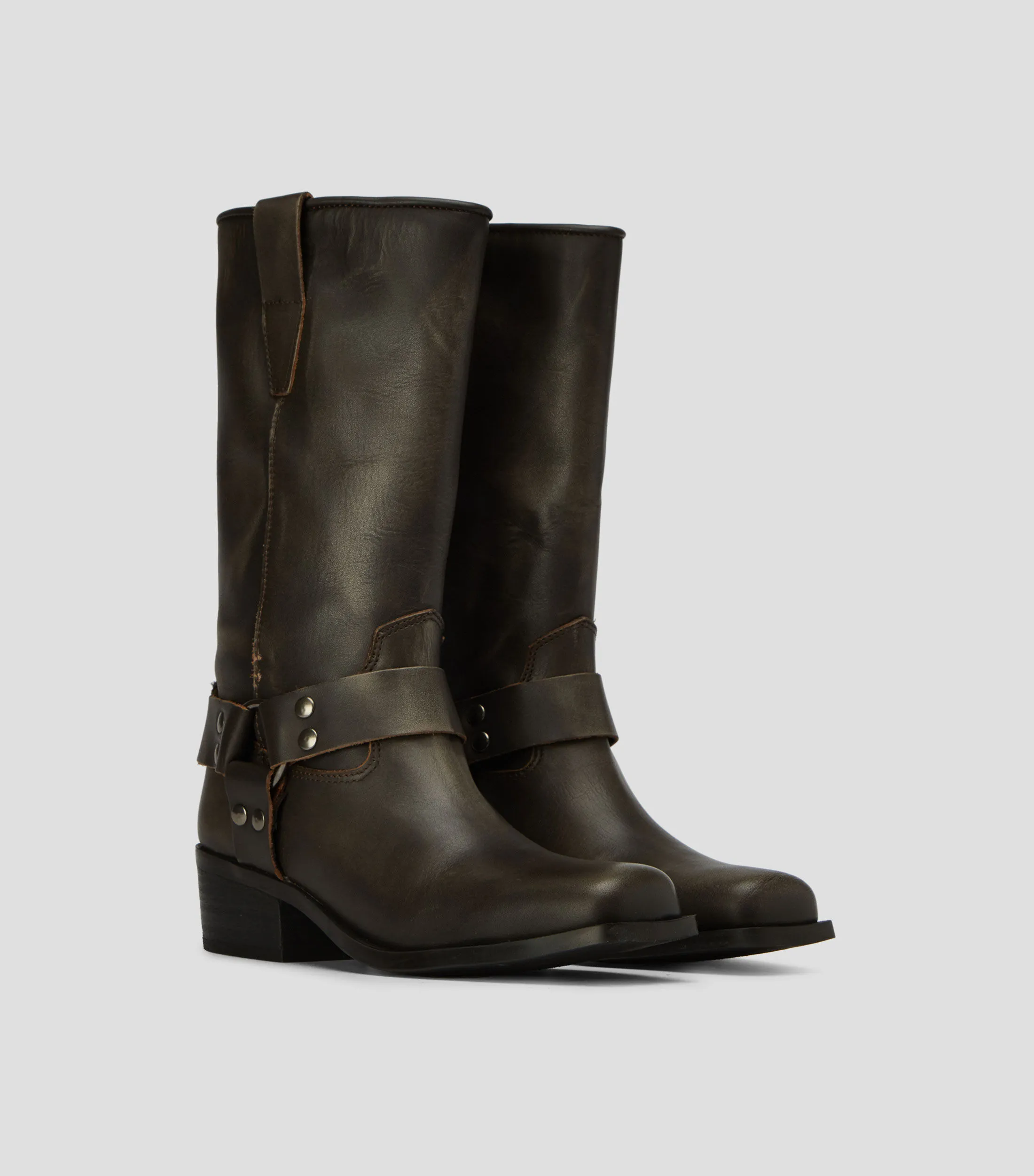 Steve Madden Botas casuales medias en piel vacuna con tacón bajo ancho Mujer