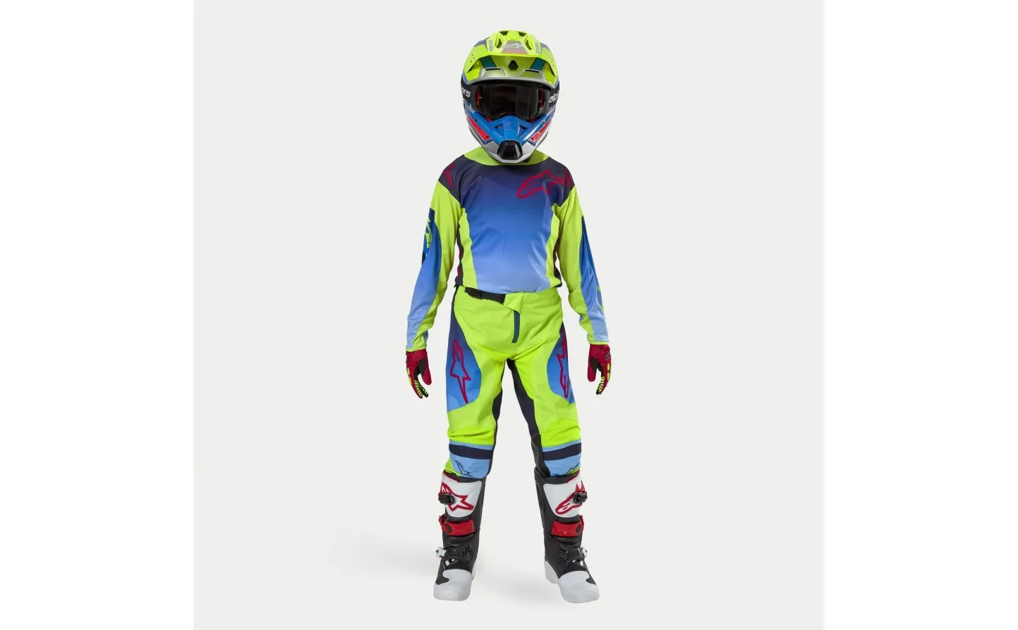 Traje Alpinestars Infantil Racer Hoen Amarillo Fluor Azul
