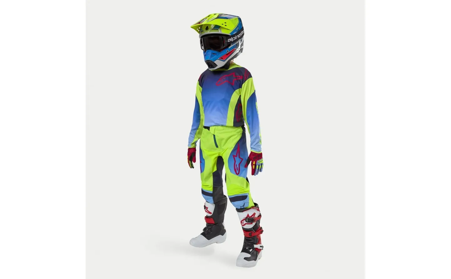 Traje Alpinestars Infantil Racer Hoen Amarillo Fluor Azul