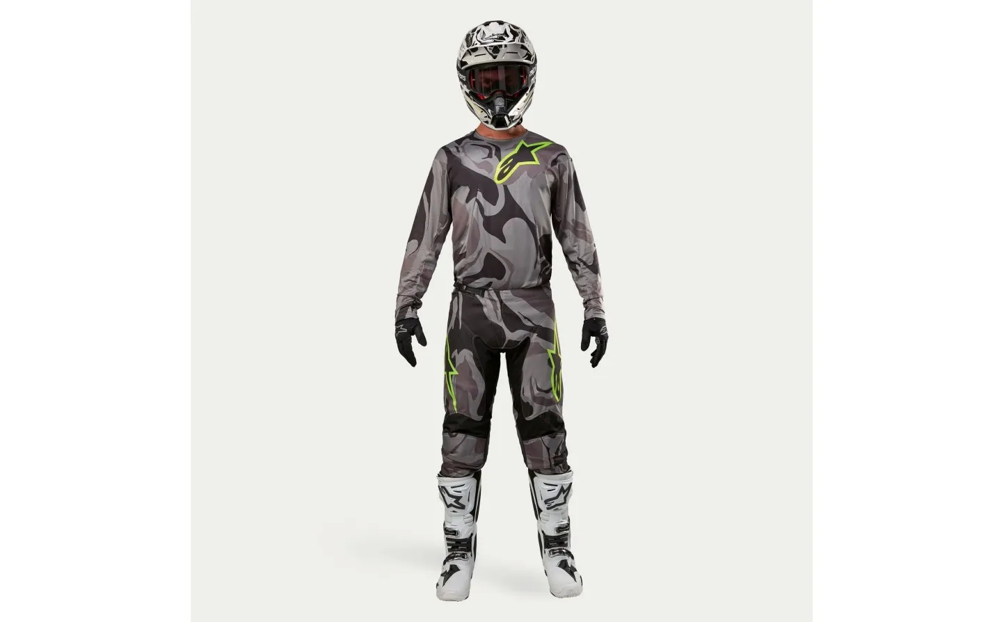 Traje Alpinestars Racer Tactical Camuflaje Gris Amarillo Fluor