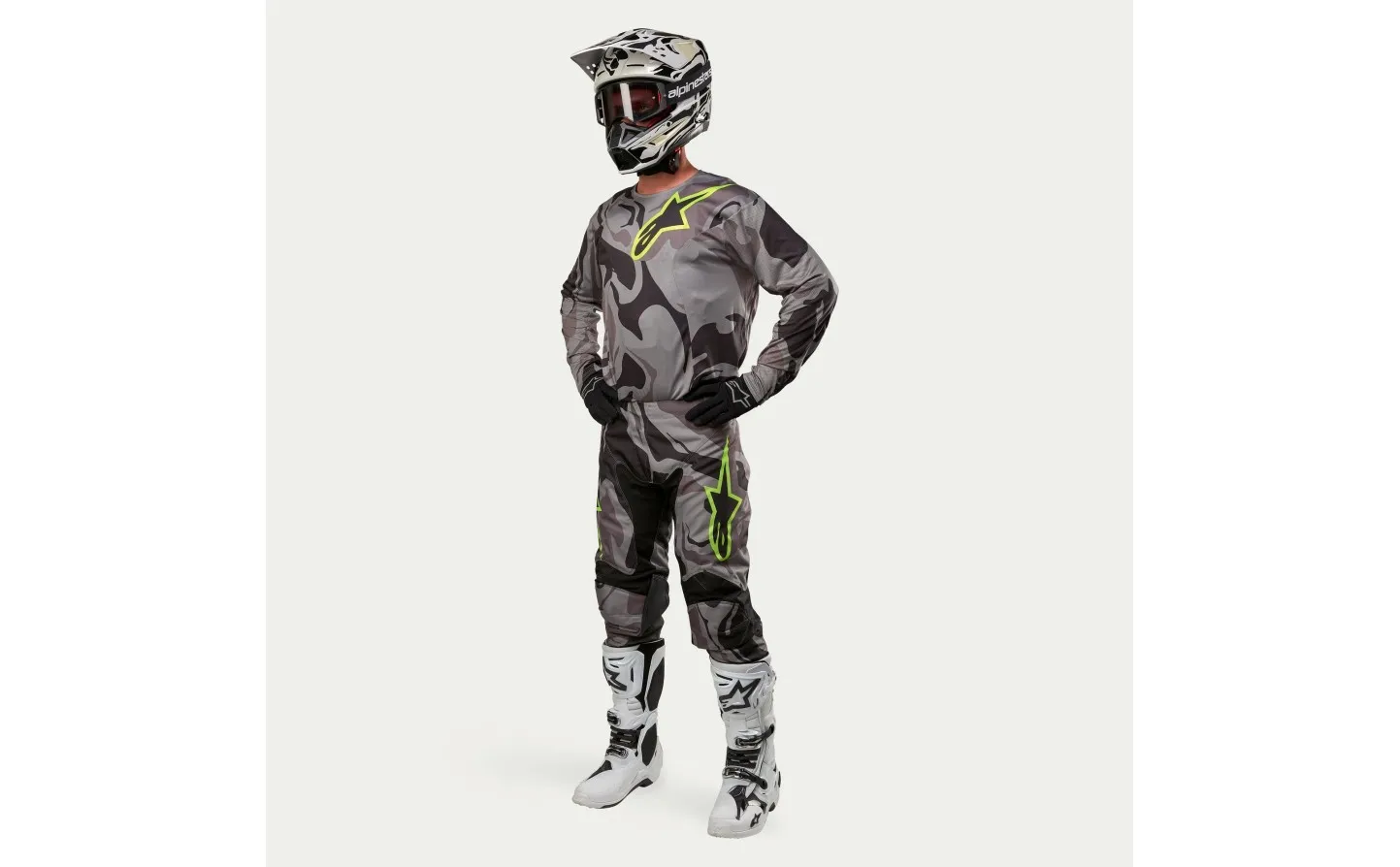 Traje Alpinestars Racer Tactical Camuflaje Gris Amarillo Fluor