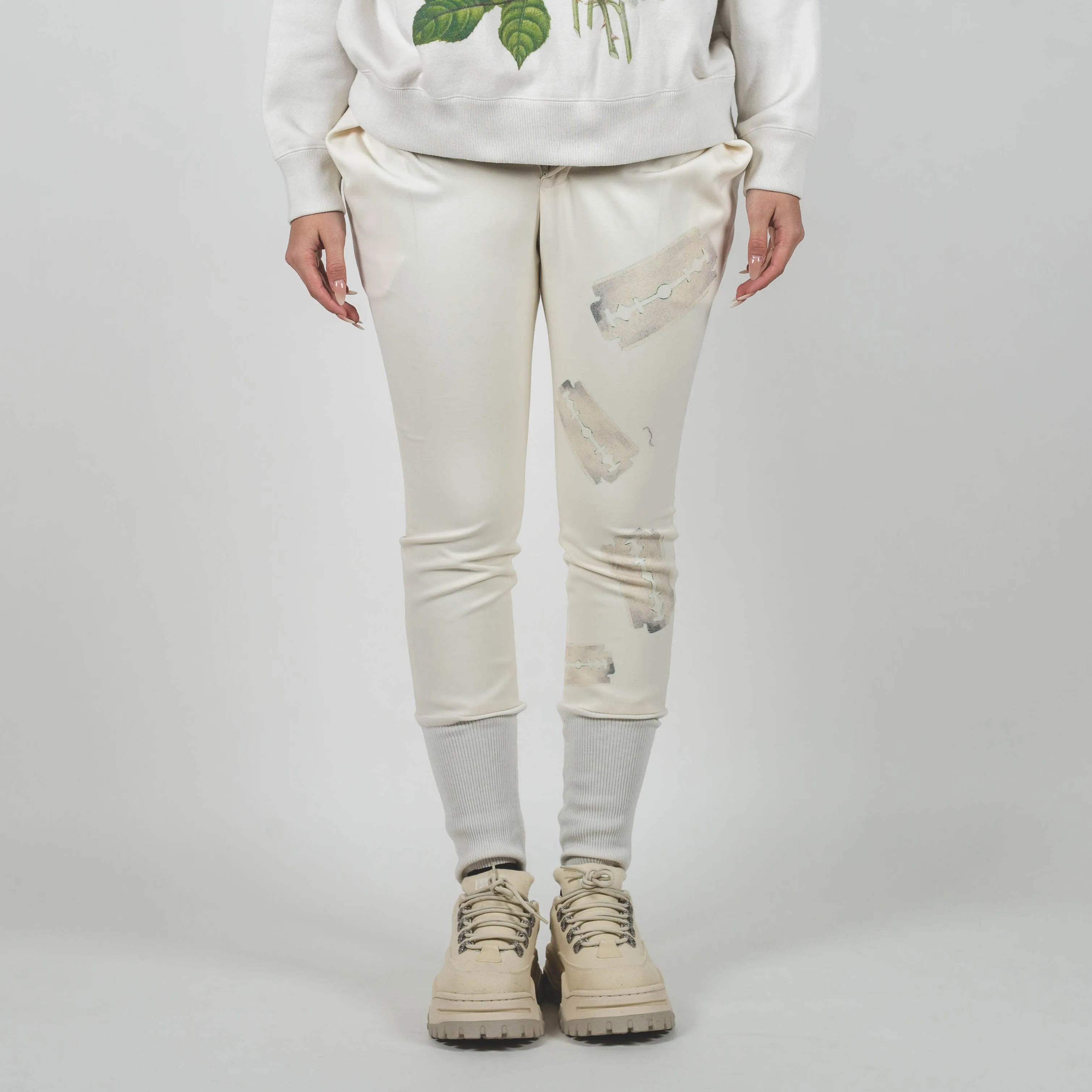 Undercover Off White Ribbed Panel Knife Print Pants
