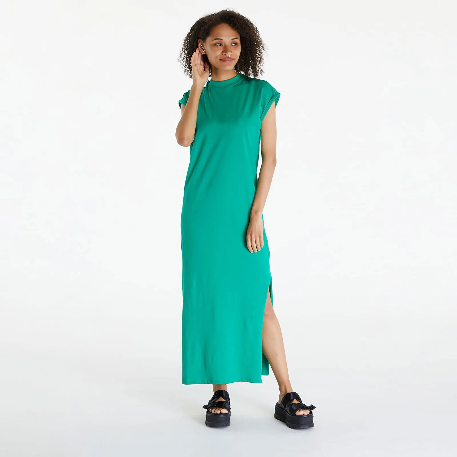 Urban Classics Dresses Ladies Long Extended Shoulder Dress Ferngreen