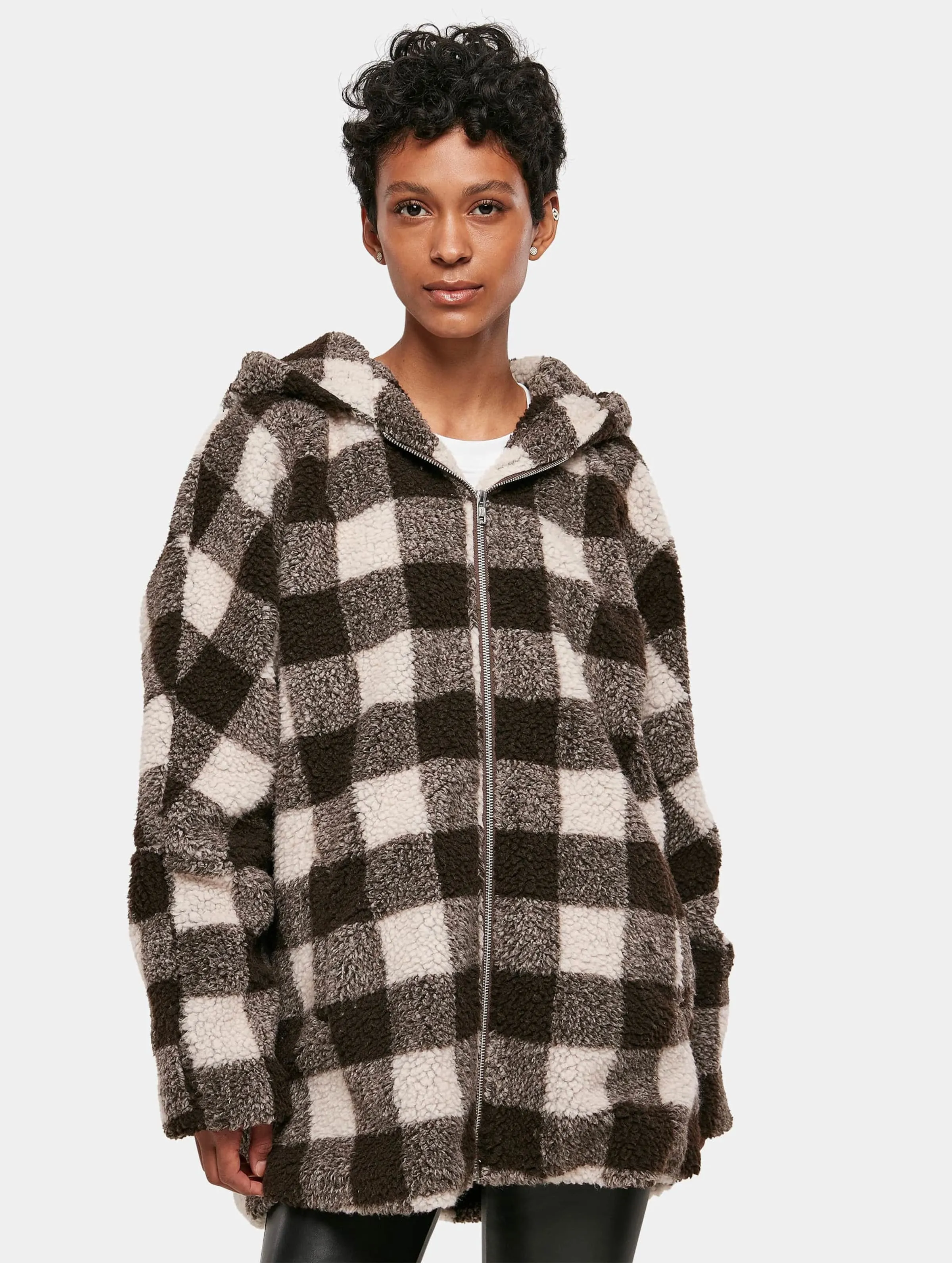 Urban Classics Ladies Hooded Oversized Check Sherpa