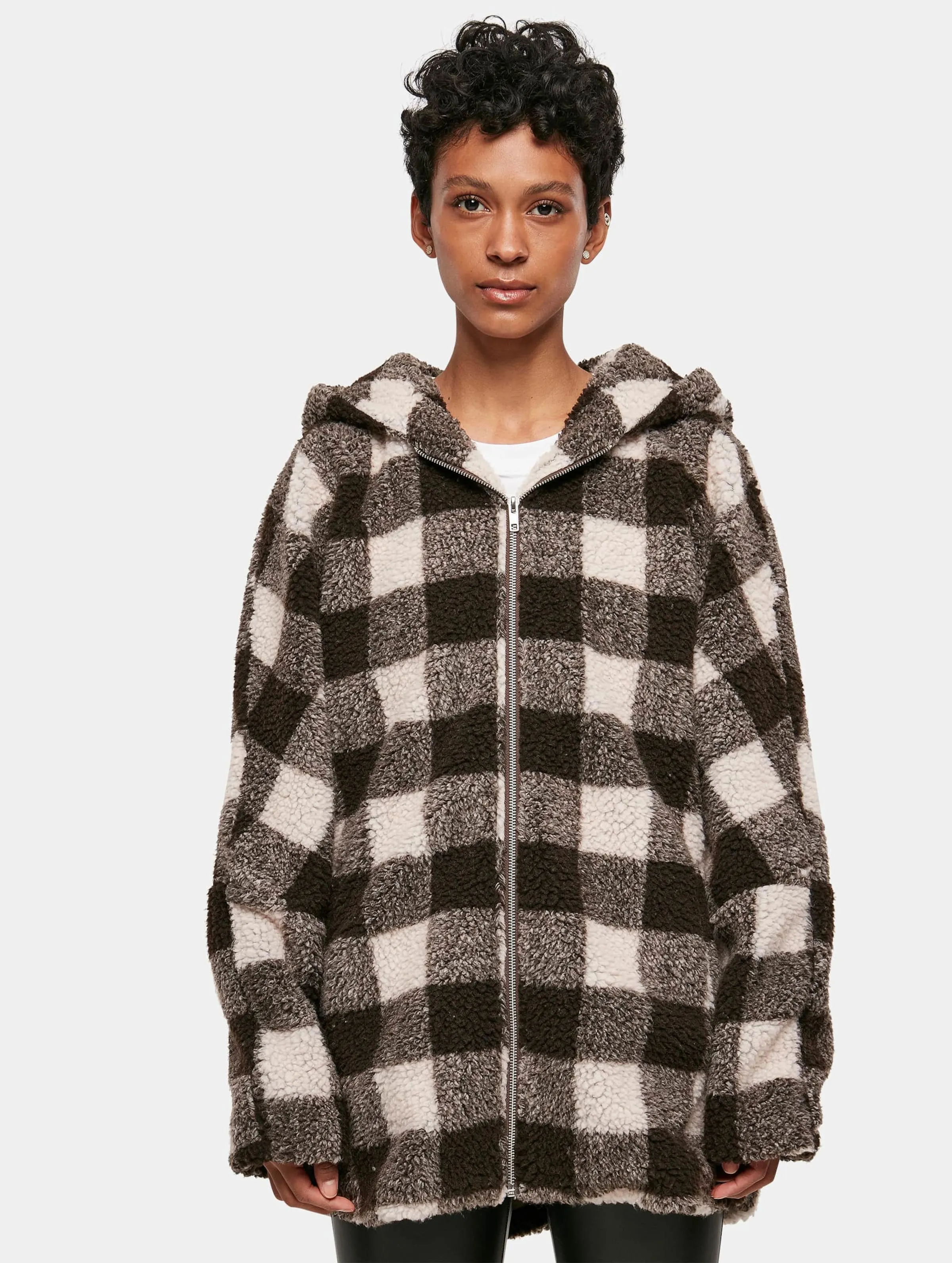 Urban Classics Ladies Hooded Oversized Check Sherpa
