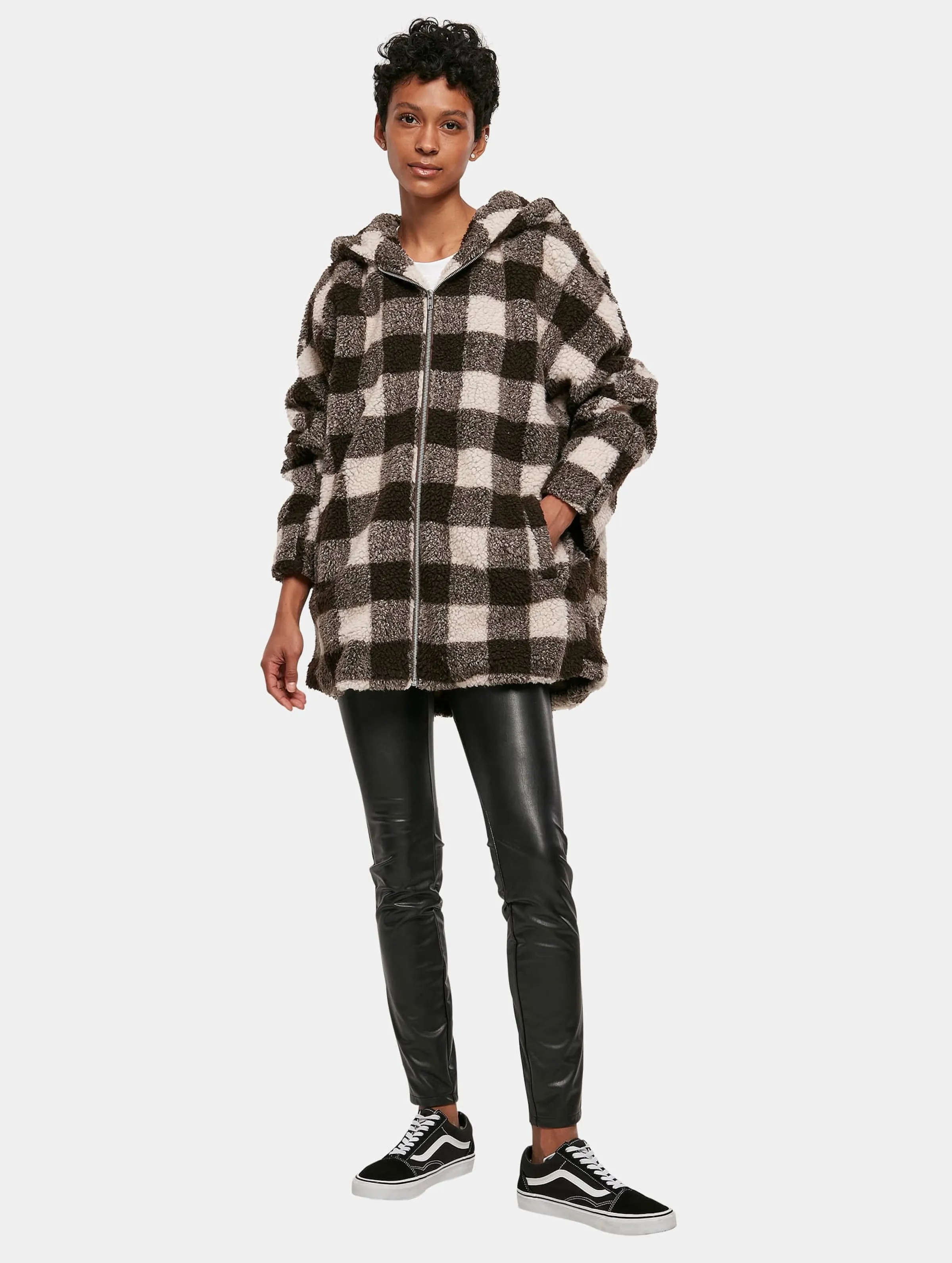 Urban Classics Ladies Hooded Oversized Check Sherpa