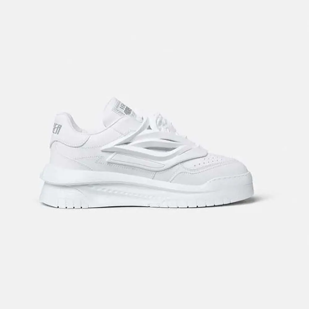 Versace Zapatillas unisex Odissea con suela de goma y puntera perforada, color blanco