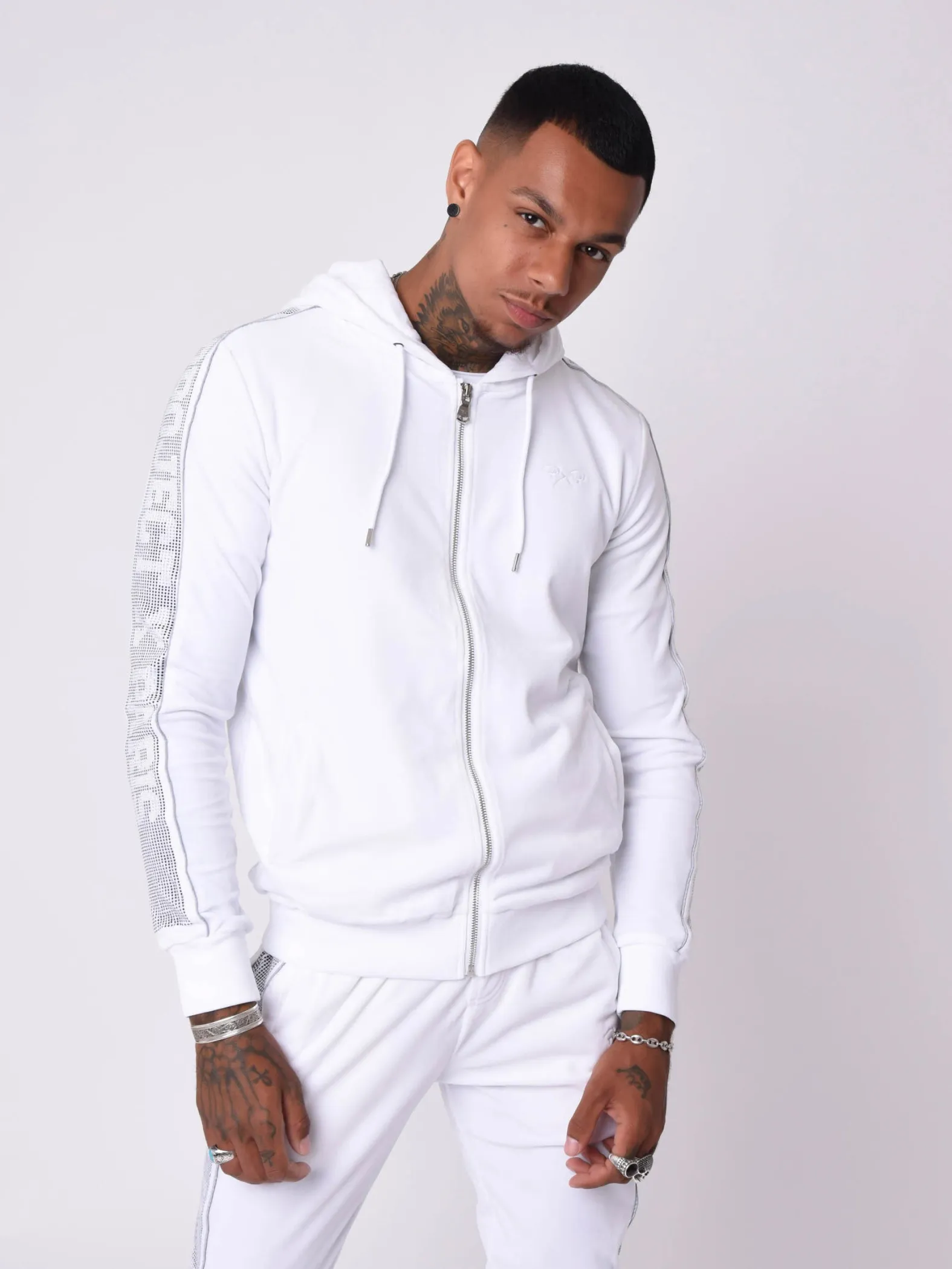 Veste à capuche bande logo strass
