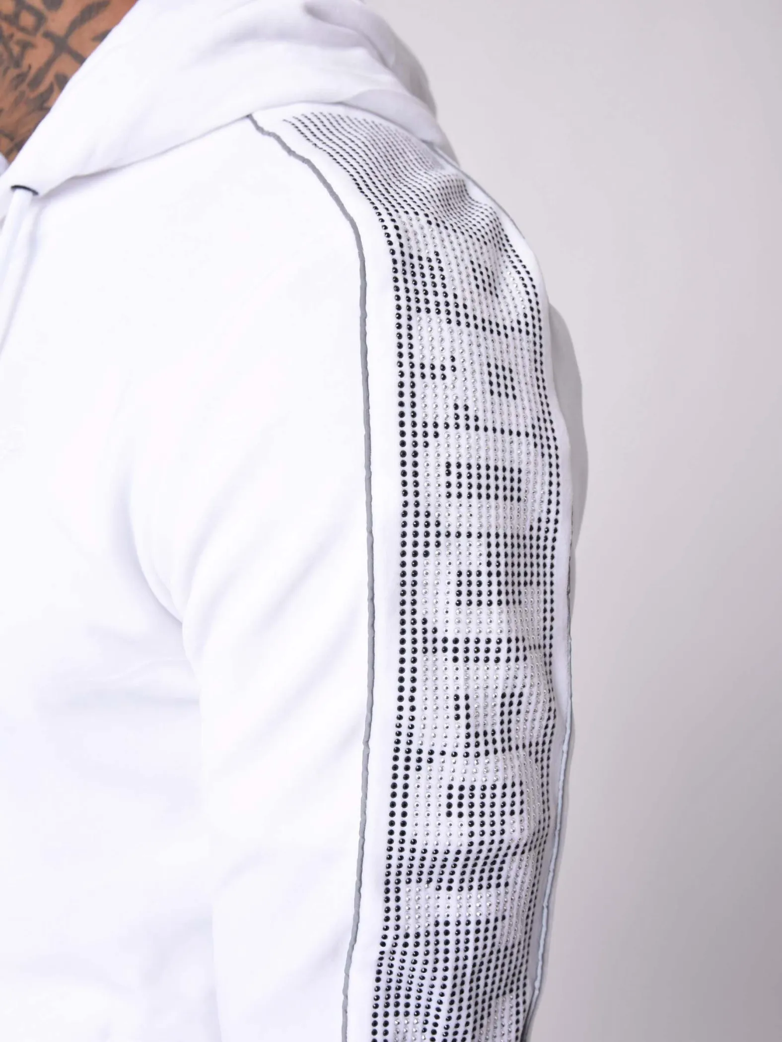 Veste à capuche bande logo strass