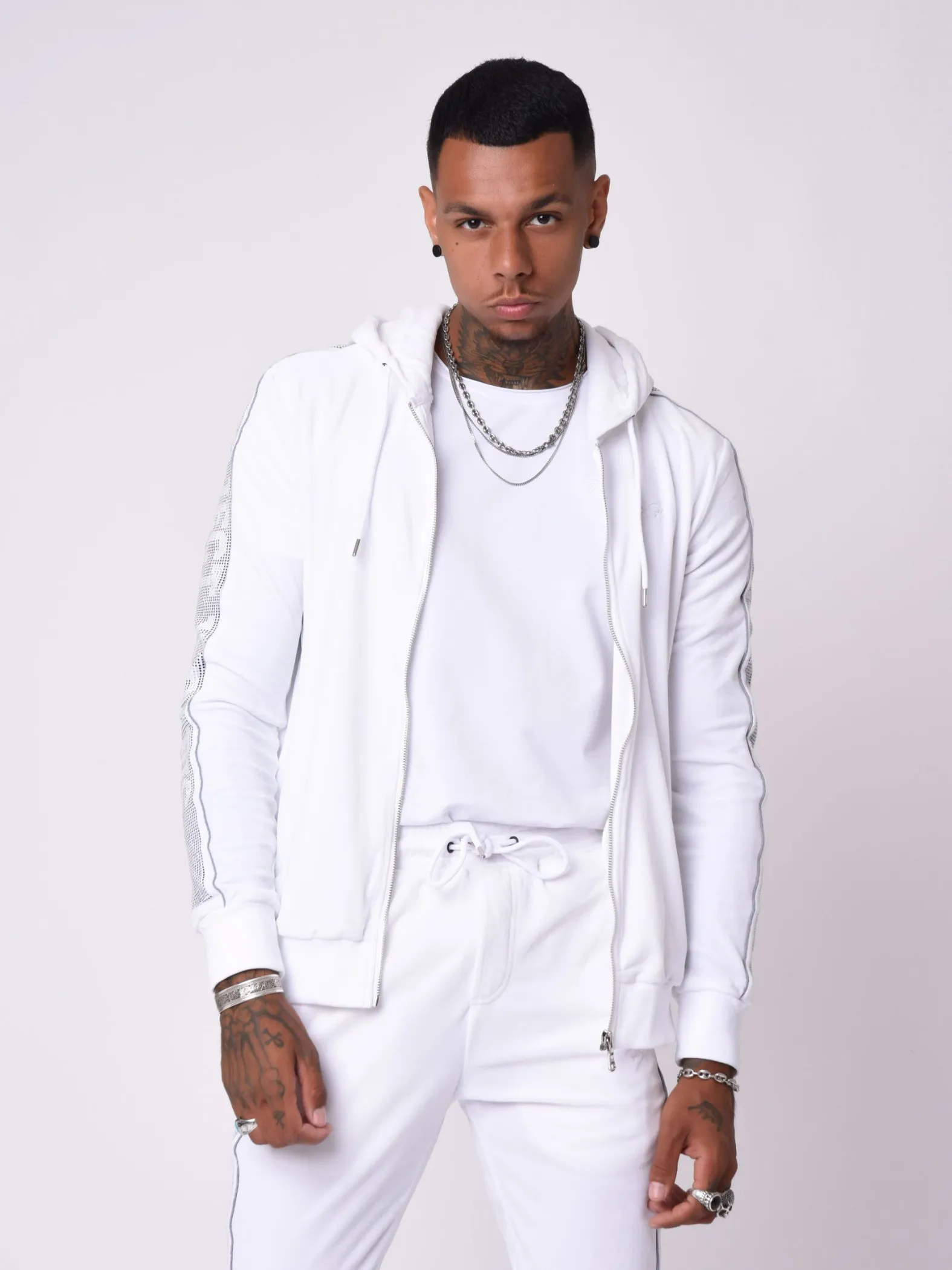 Veste à capuche bande logo strass