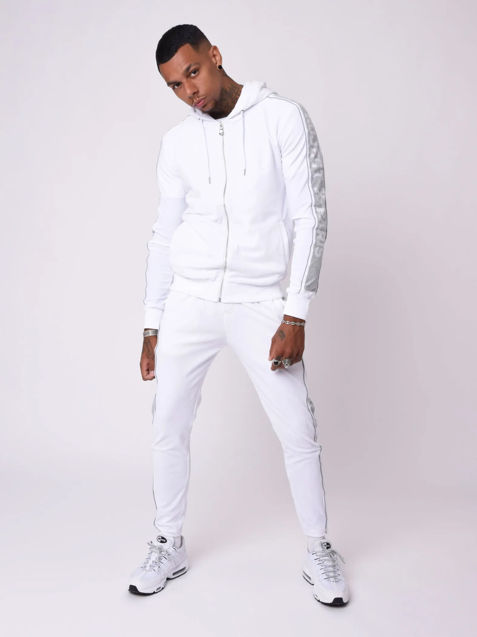 Veste à capuche bande logo strass