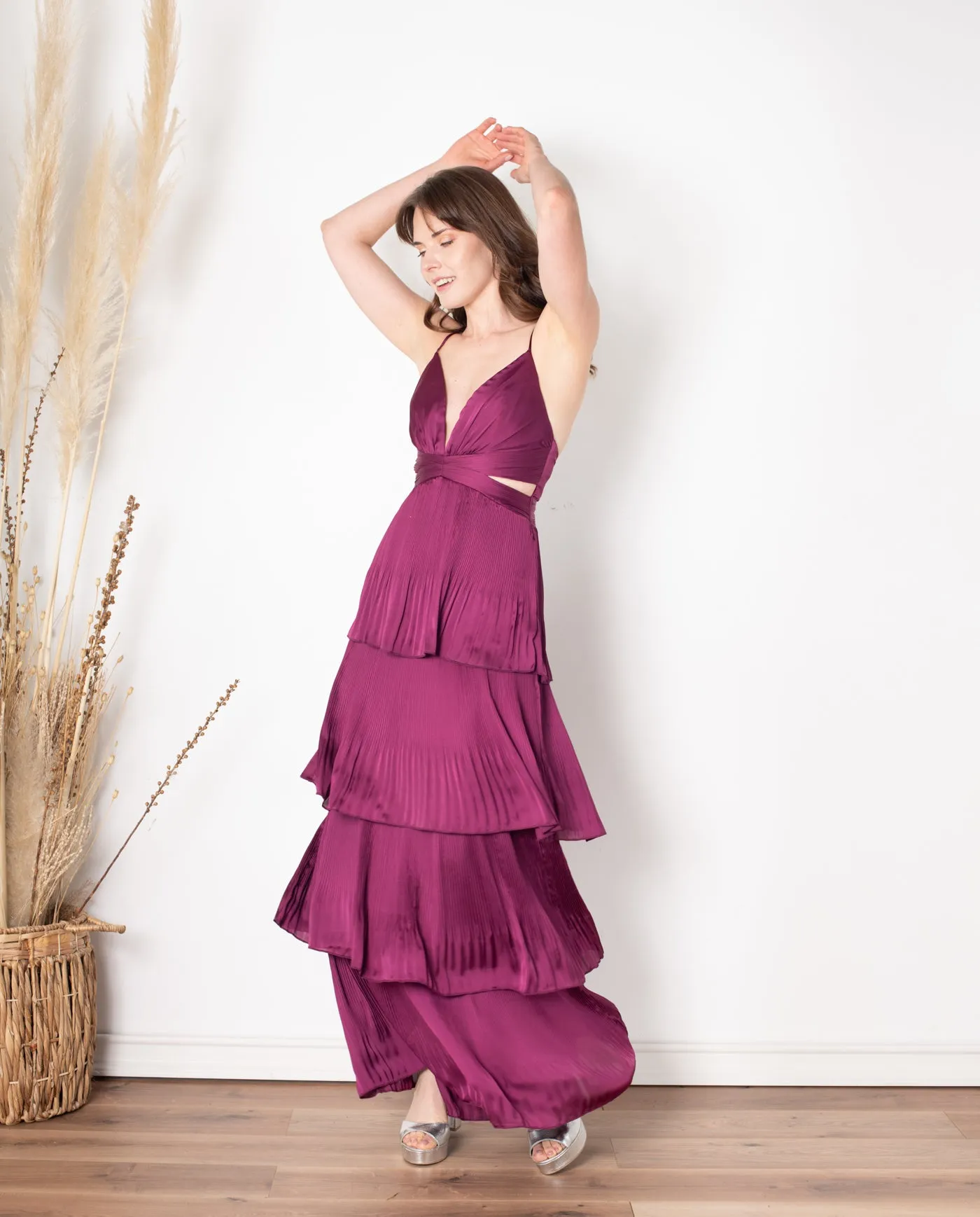 Vestido Largo de Fiesta Montana Vuelos Magenta