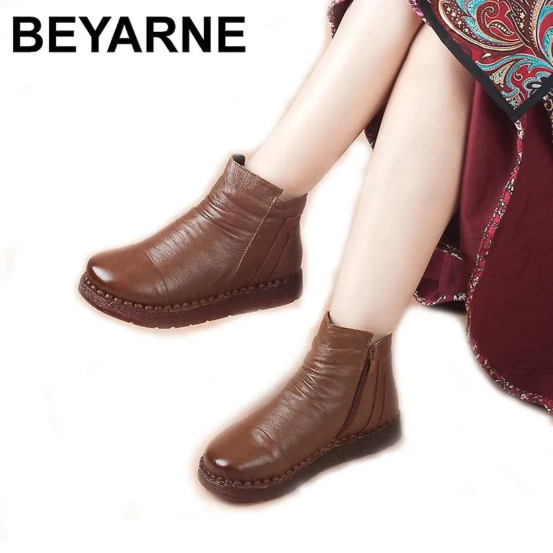 WOMEN'S WINTER SNOW BOOTS GENUINE LEATHER VINTAGE MOTHER BOOT ANKLE BOOTS FOR WOMEN FUR CASUAL WOMAN SHOES NONSLIP BOOT