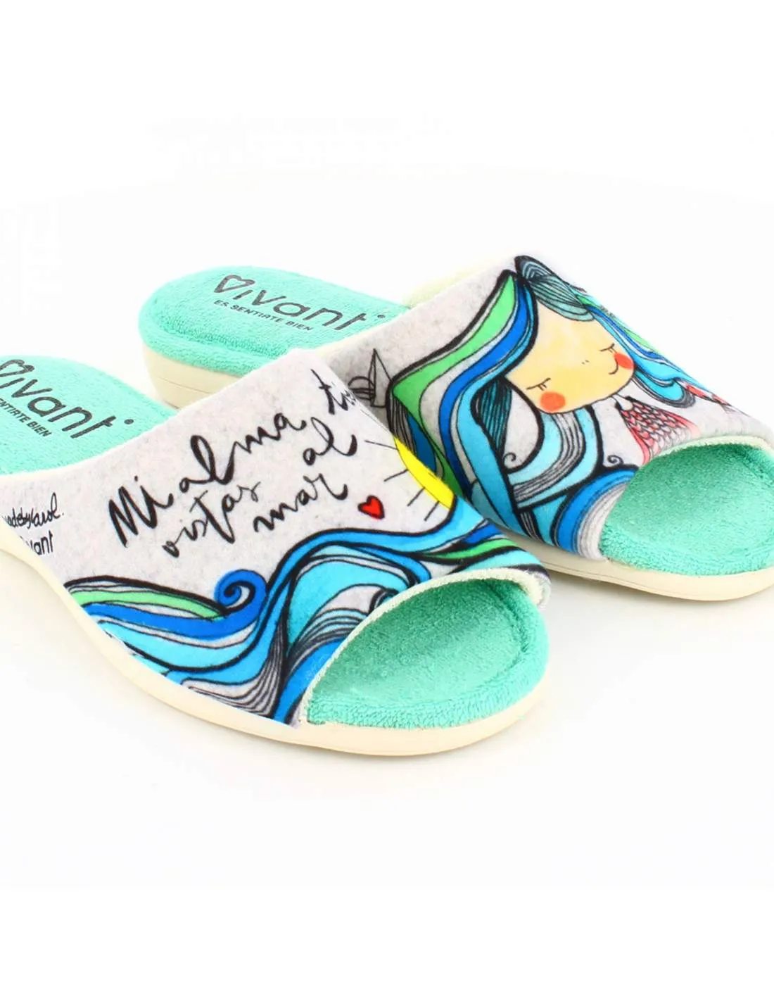 Zapatillas de Casa "Mi alma tiene vistas al mar" Gris
