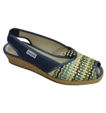 Zapatillas señora abiertas punta y talón cuña baja Salemera en azul