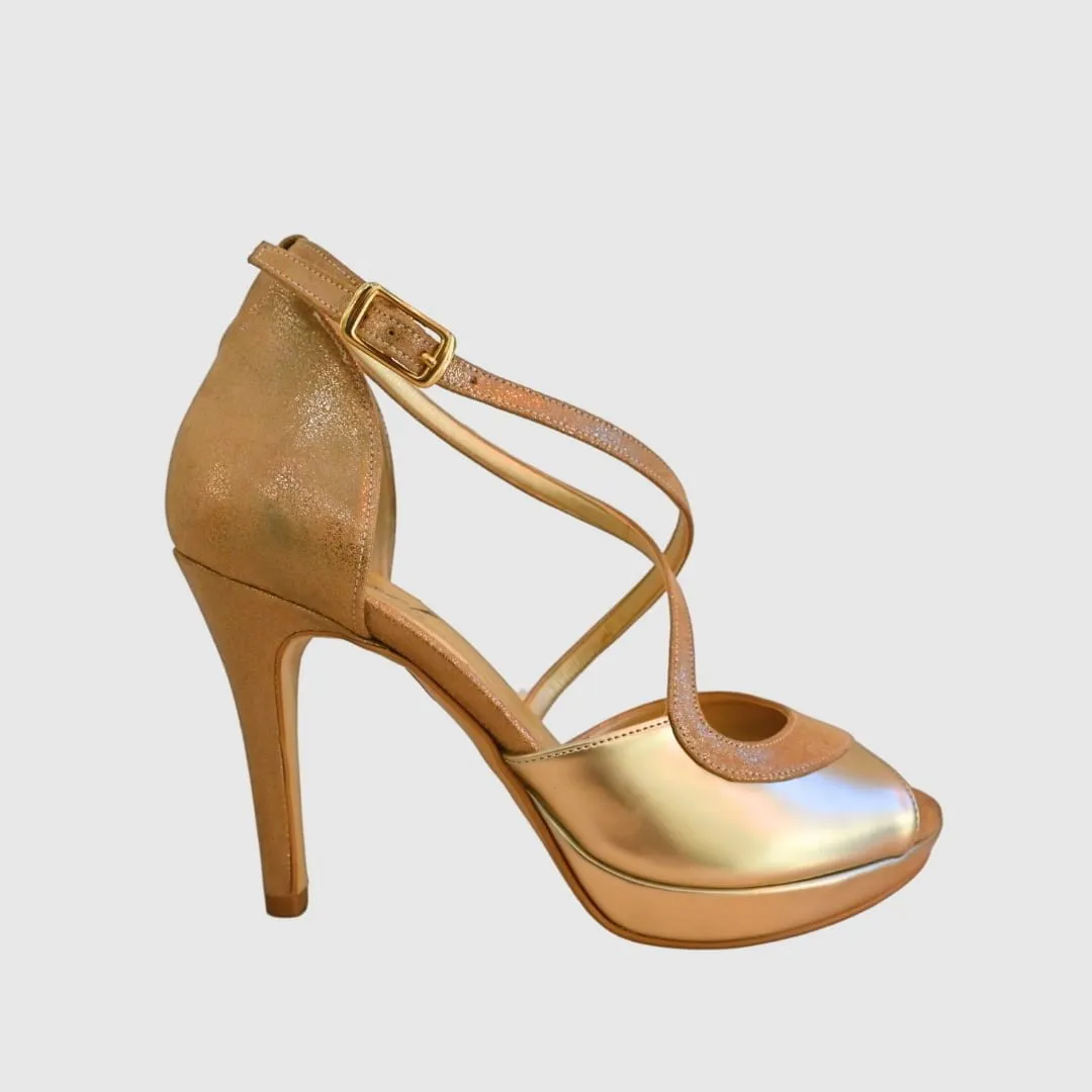 Zapato dorado tacón alto | Joel A1000
