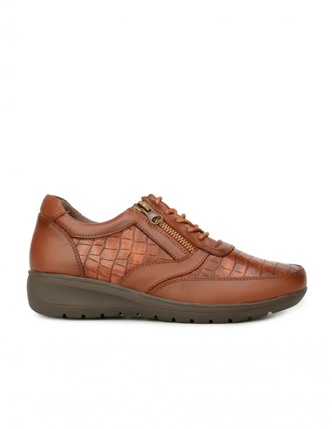 Zapatos Cremallera Cordones Piel Marrón
