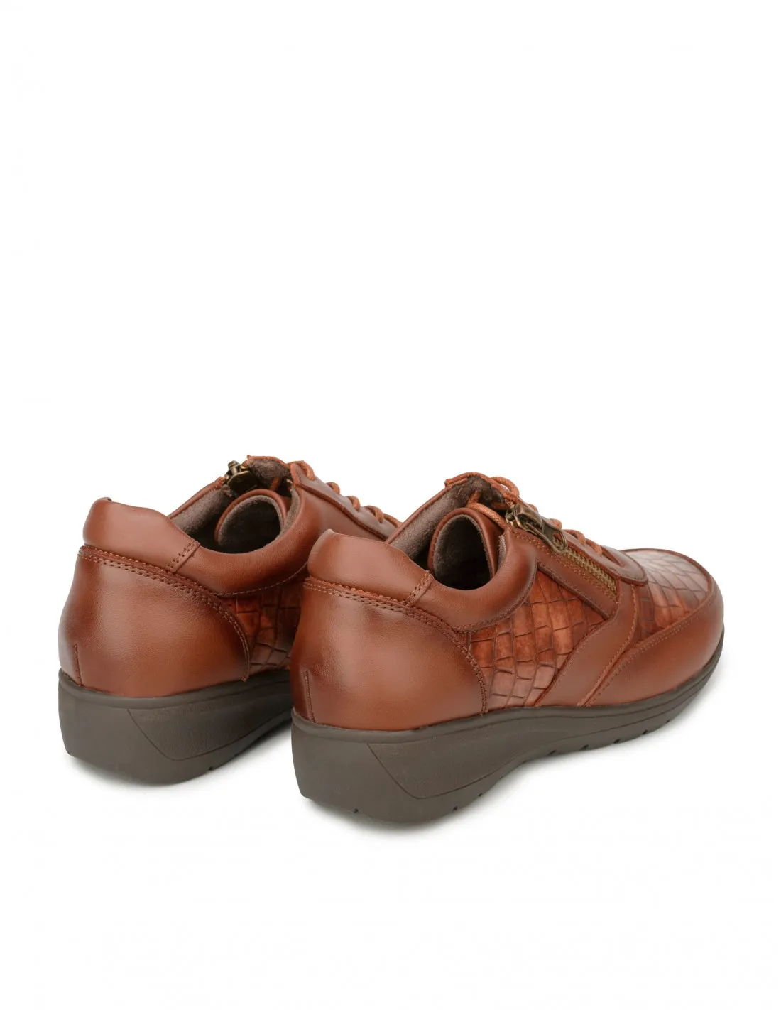 Zapatos Cremallera Cordones Piel Marrón